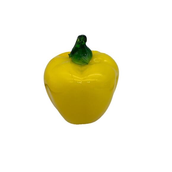 Vintage Glass Yellow Pepper Art Glass Fruit with Applied Green Stem 4" - Picture 1 of 5